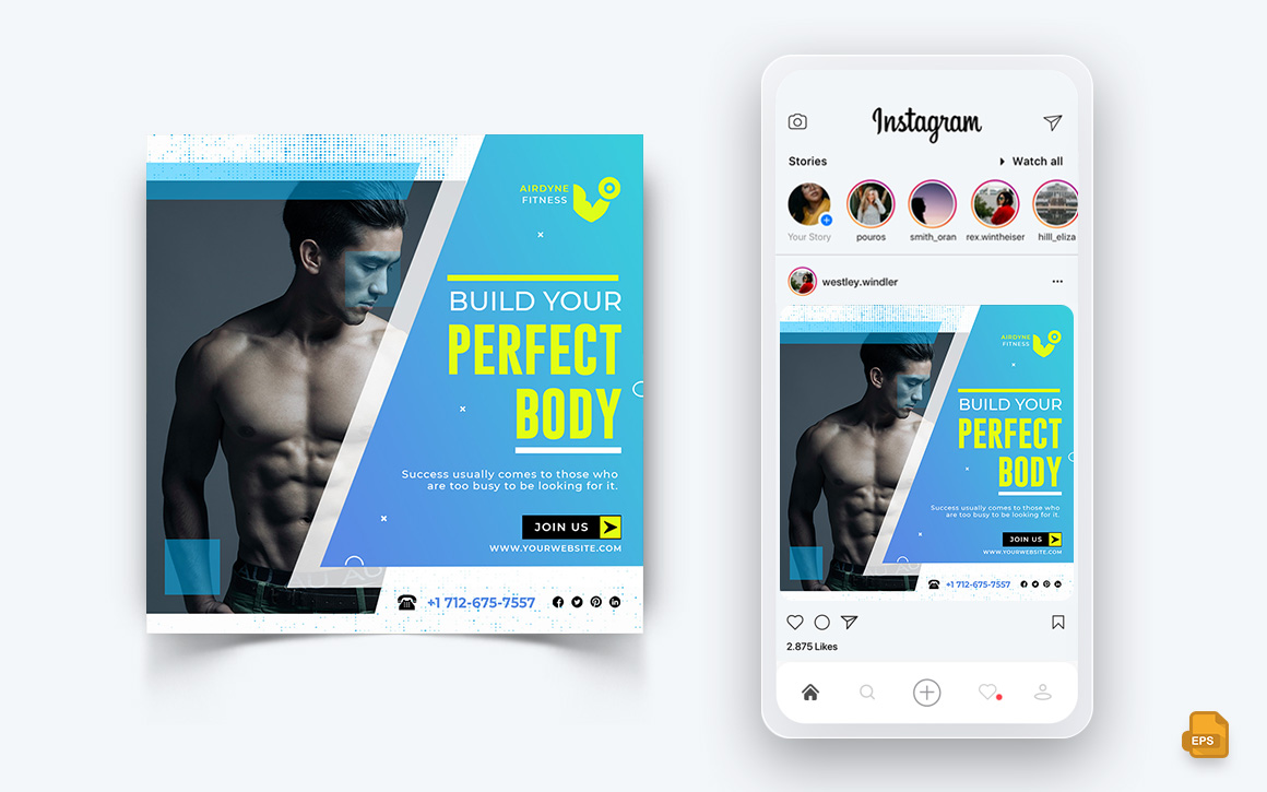 Gym and Fitness Studio Social Media Instagram Post Design-26