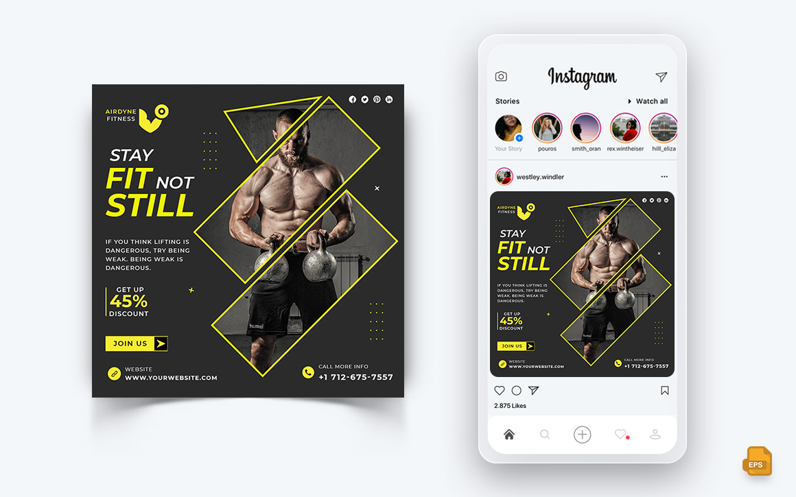 Gym and Fitness Studio Social Media Instagram Post Design-27