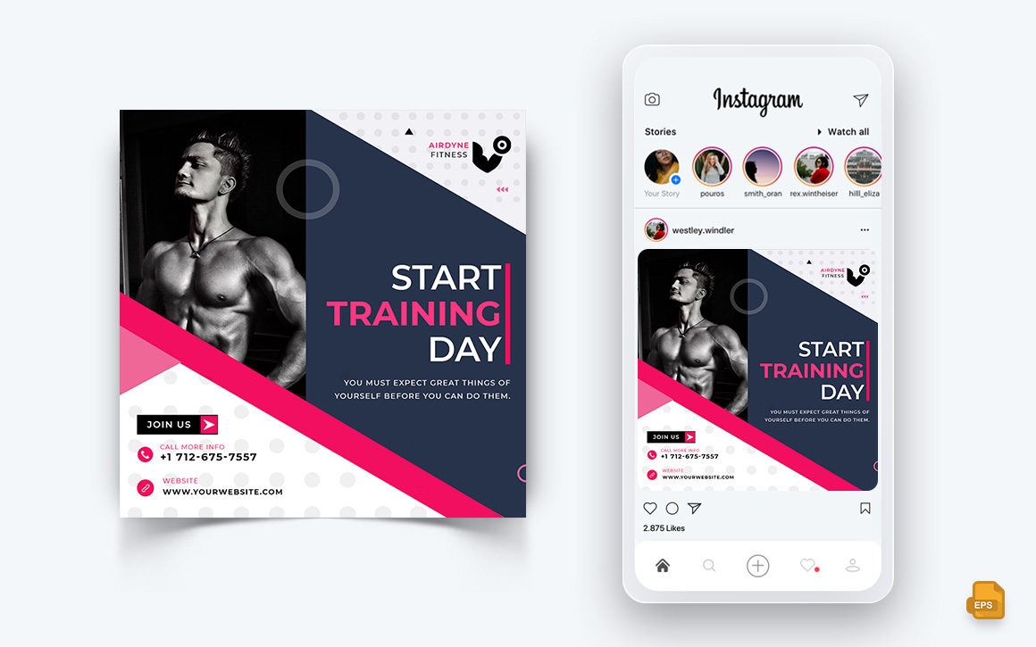 Gym and Fitness Studio Social Media Instagram Post Design-28