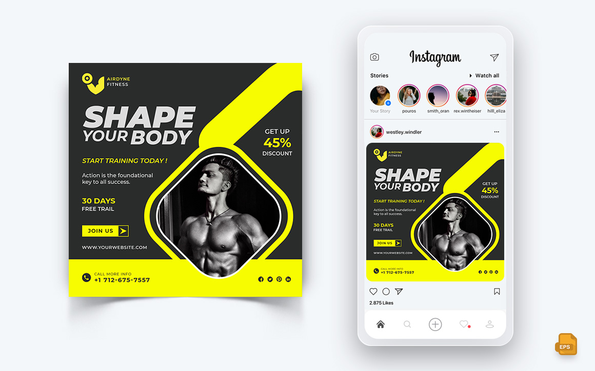 Gym and Fitness Studio Social Media Instagram Post Design-29
