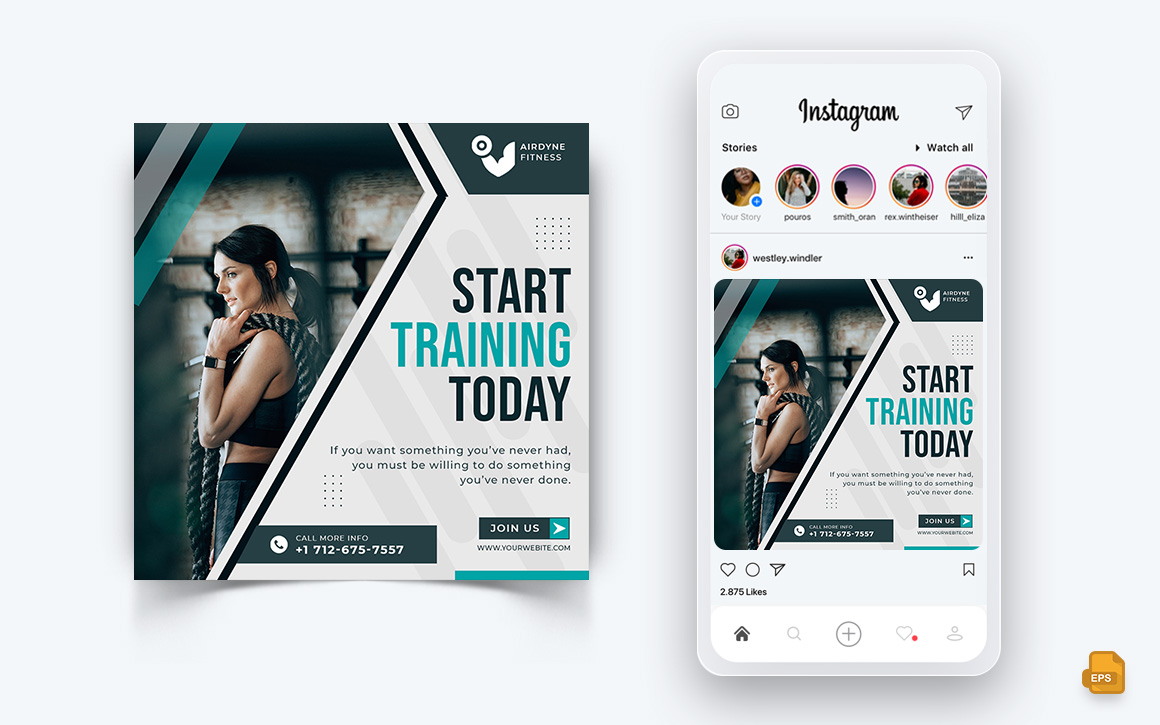 Gym and Fitness Studio Social Media Instagram Post Design-31