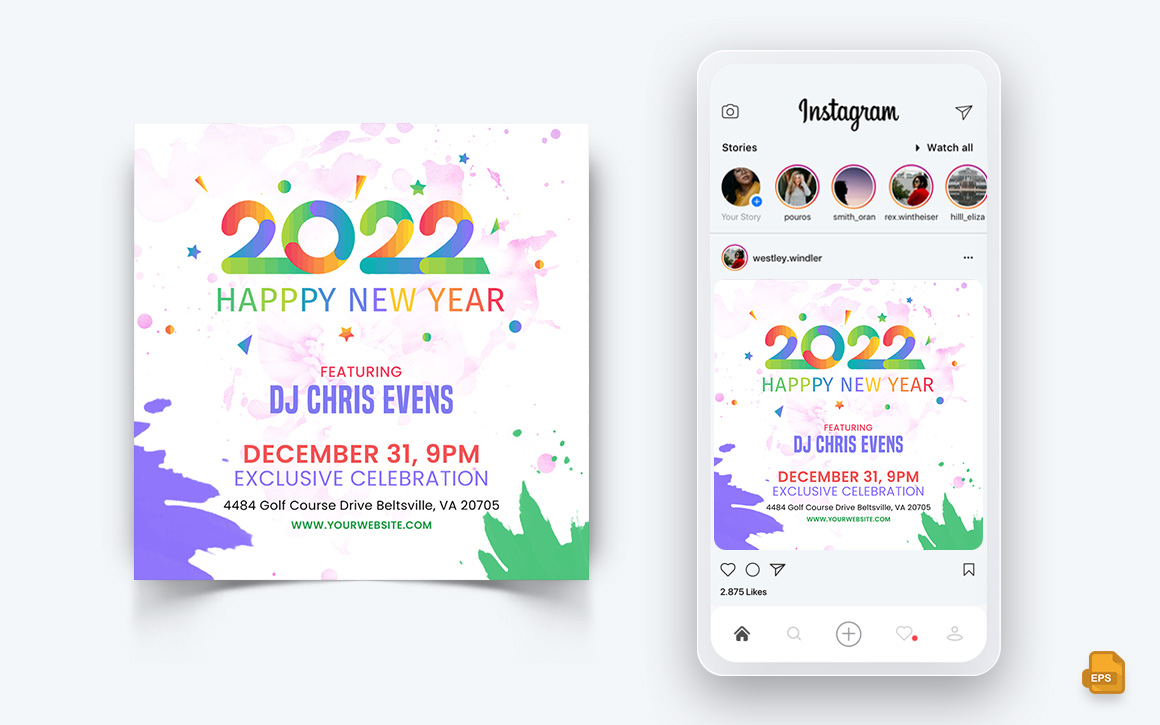 NewYear Party Night Celebration Social Media Instagram Post Design Template-09