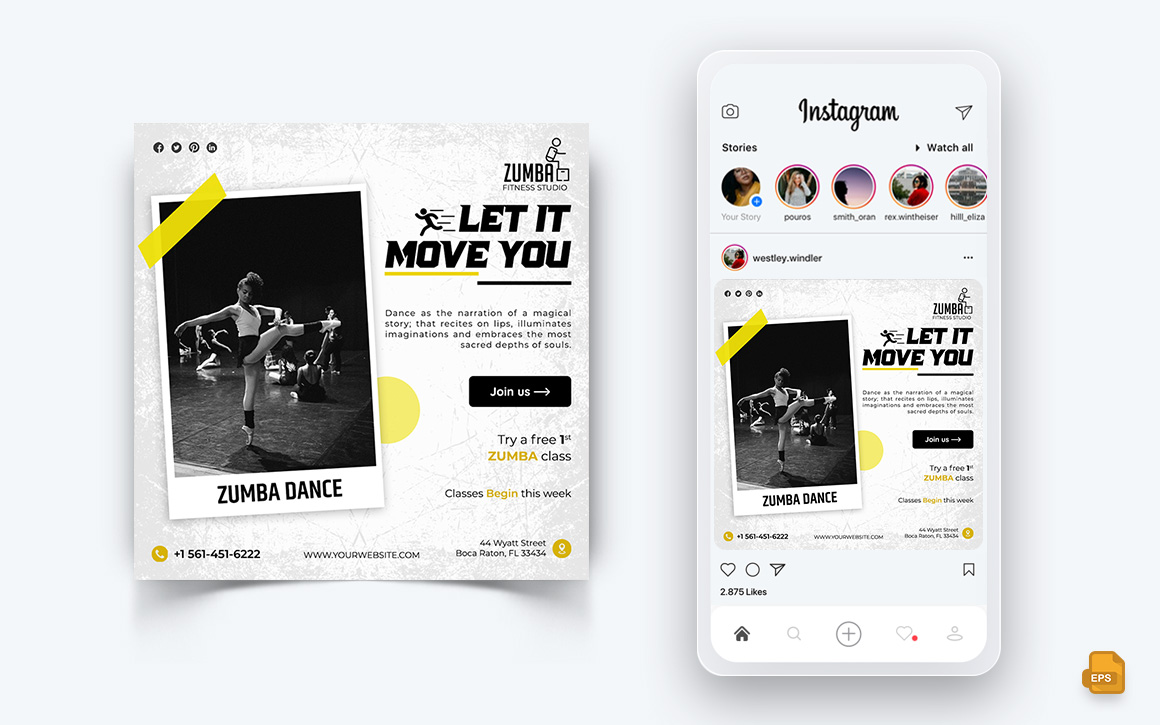 Zumba Dance Studio Social Media Instagram Post Design-14