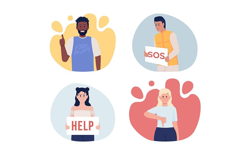 Gestures and signs vector isolated illustrations set