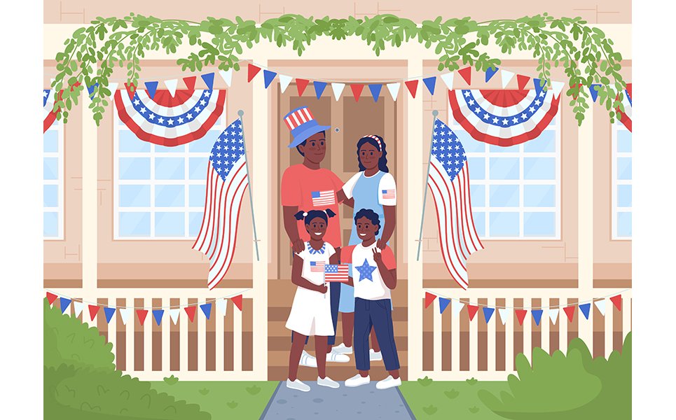 Happy family celebrating Independence day color vector illustration