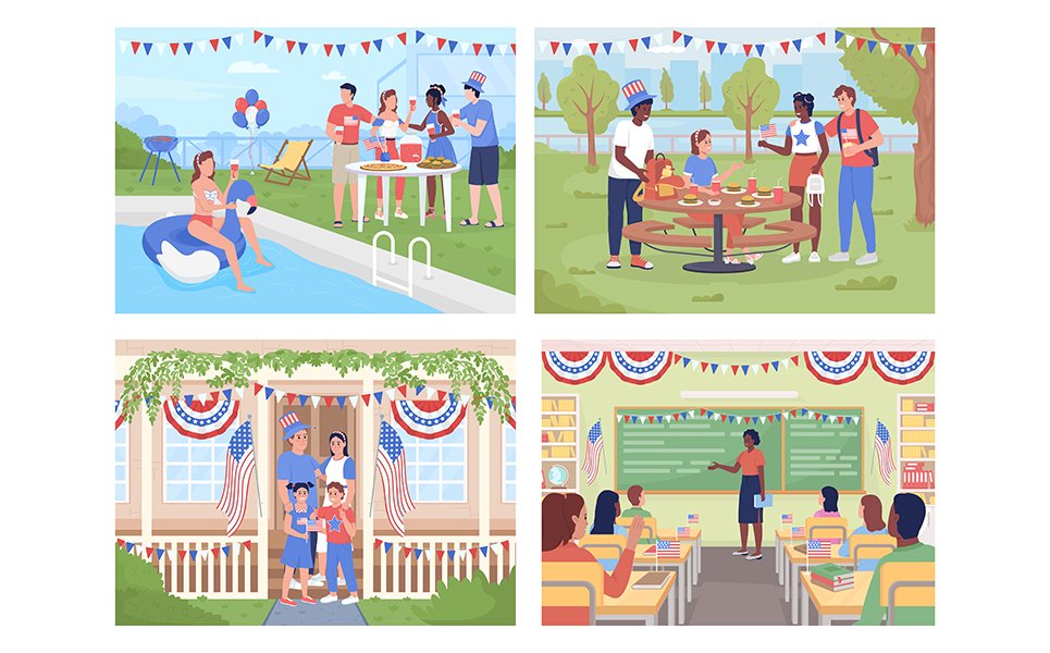 Independence day celebration in America illustration set