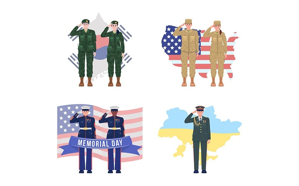 Memorial day vector isolated illustrations set