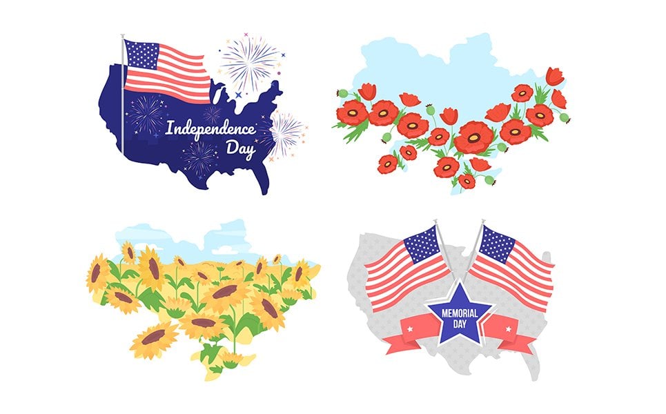 Patriotism vector isolated illustrations set