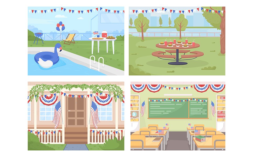 Independence day in America vector illustration set