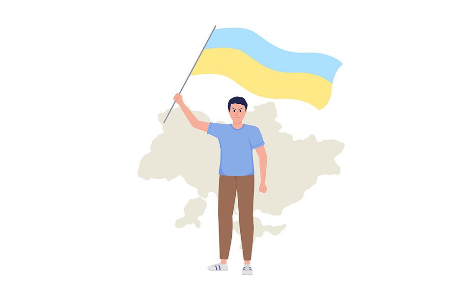 Man holding Ukrainian flag vector isolated illustration