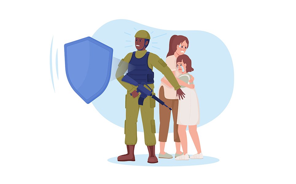 Militant protecting citizens vector isolated illustration