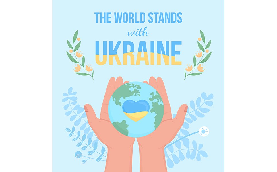 World supports Ukraine flat color vector illustration