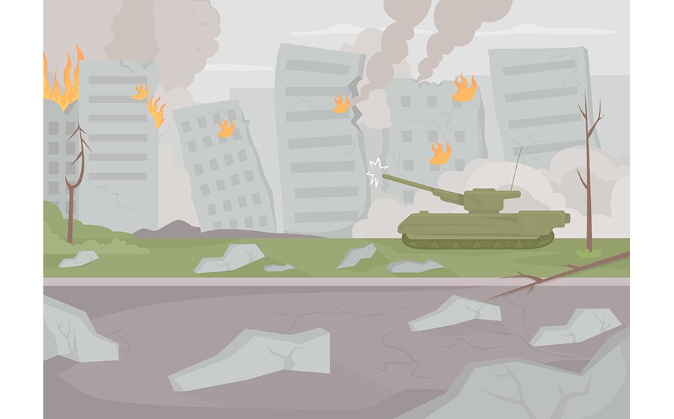 Battle scene flat color vector illustration