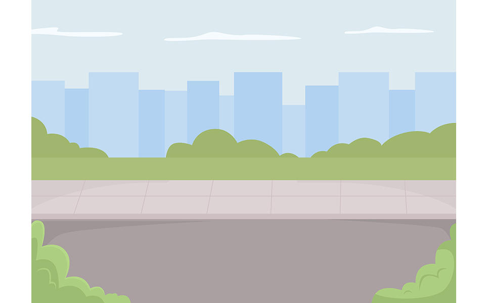 City view flat color vector illustration