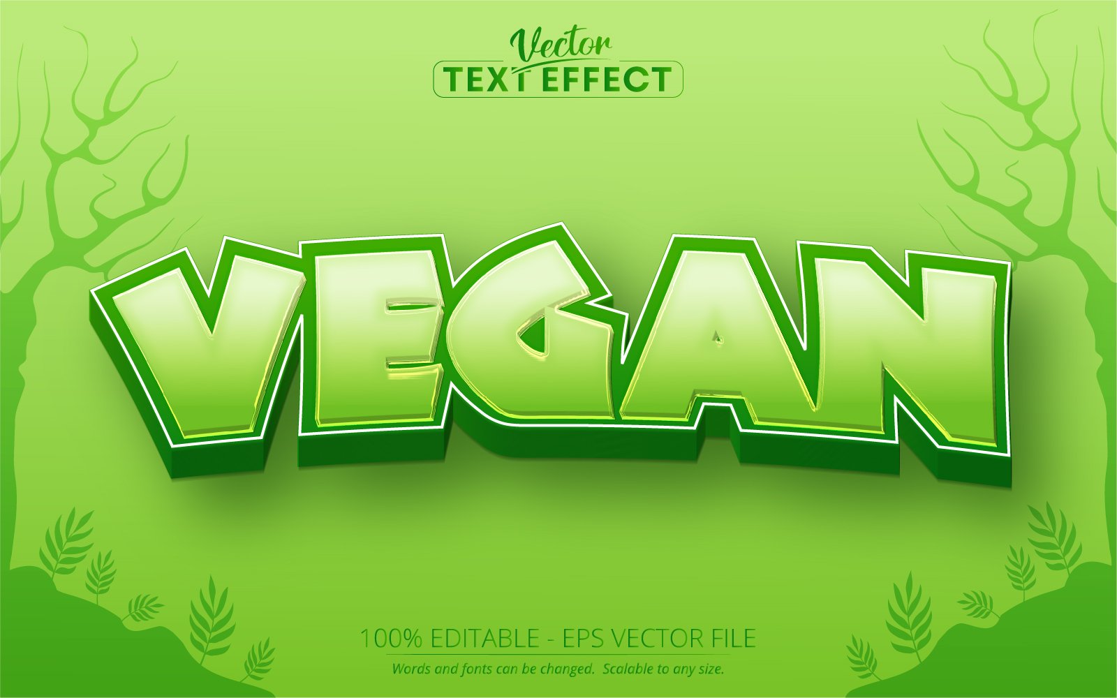 Vegan - Editable Text Effect, Green Cartoon Text Style, Graphics Illustration