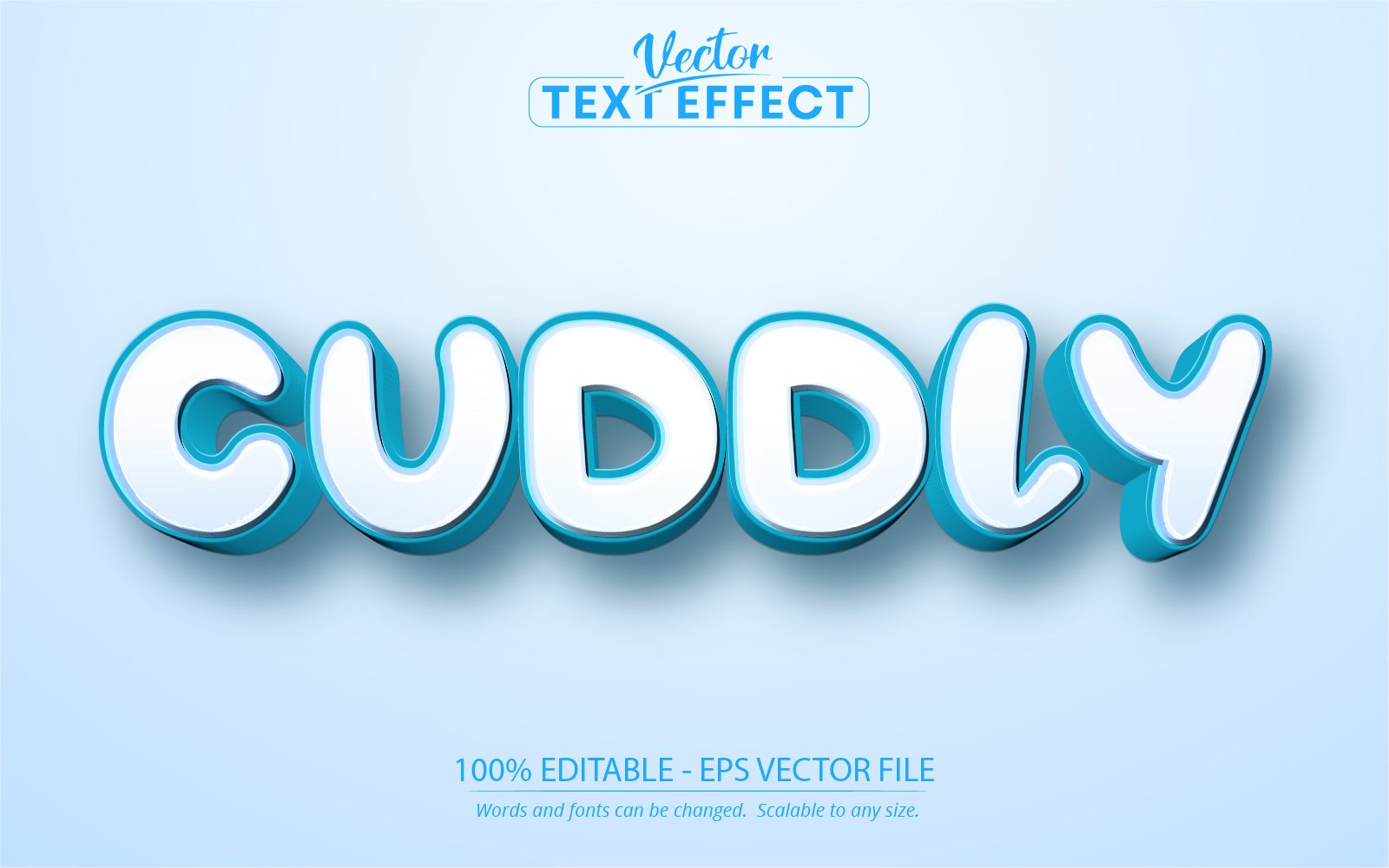 Cuddly - Editable Text Effect, Soft Blue Cartoon Text Style, Graphics Illustration