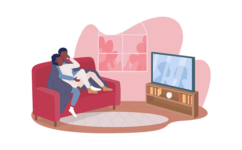 Loving couple in living room vector illustration