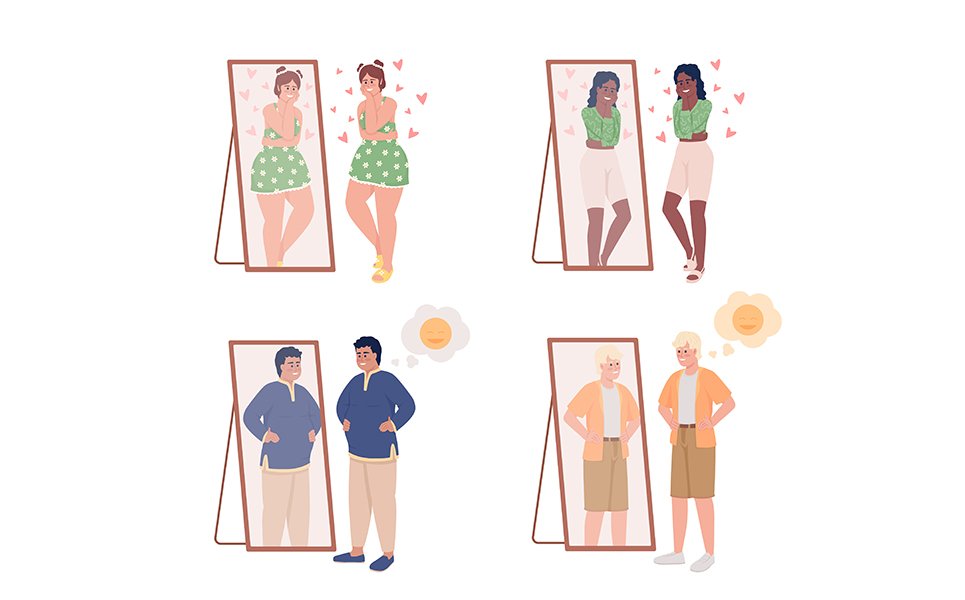 People with good self esteem flat color vector characters set