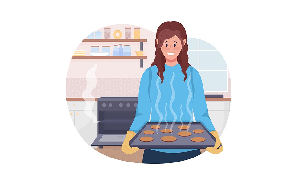 Lady baking cookies vector isolated illustration