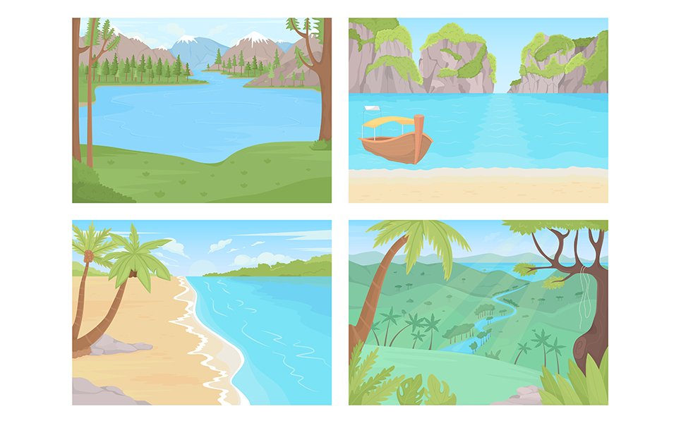 Natural paradise for warm winter getaway color illustration set