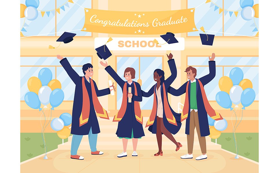 Graduation ceremony color vector illustration