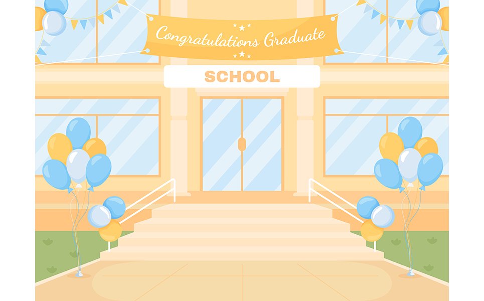 Outdoor graduation ceremony color vector illustration