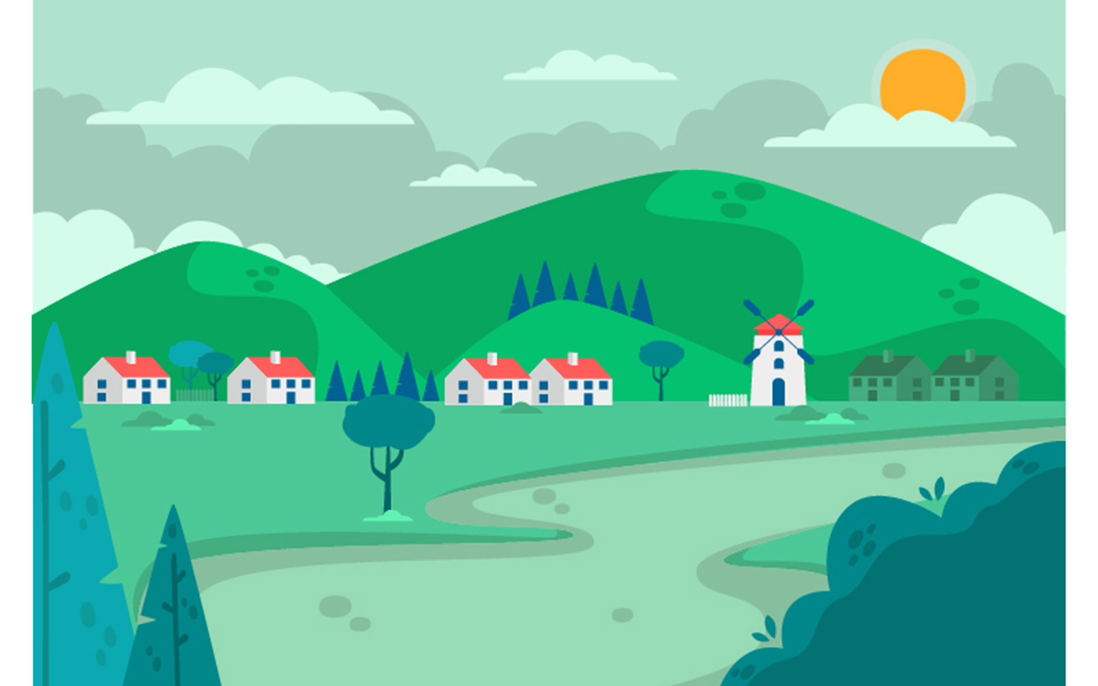 Countryside Landscape Background Illustration