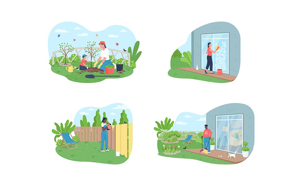 Outside spring cleaning vector illustration