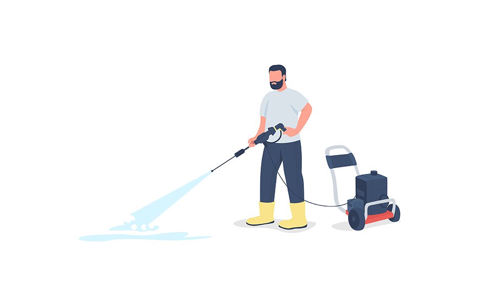 Man with power wash gun flat color vector faceless character