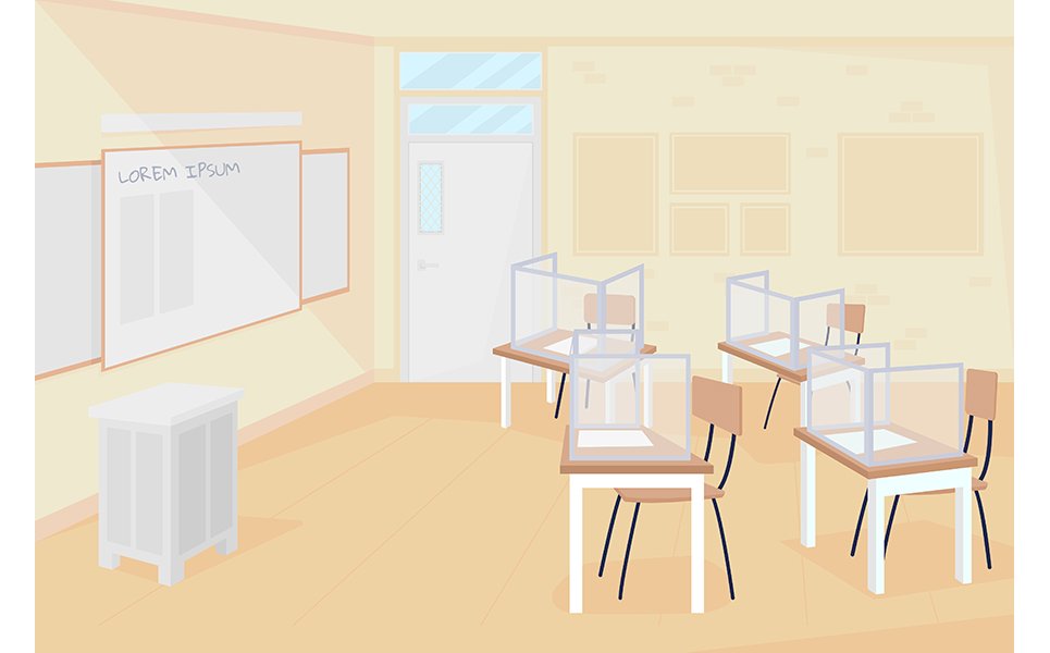 Empty class at school color vector illustration