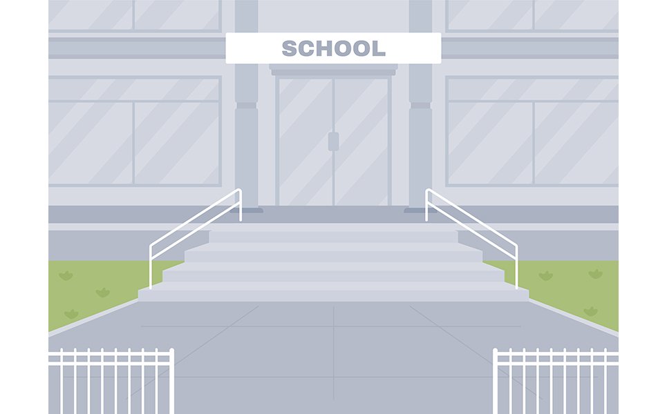 Empty school entrance color vector illustration