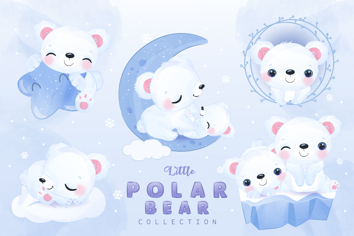 Cute Little Polar Bear Clipart Set Illustration