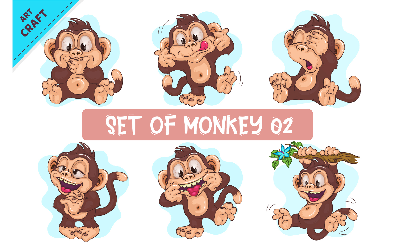 Set of cartoon Monkey_02. Crafting, Sublimation.