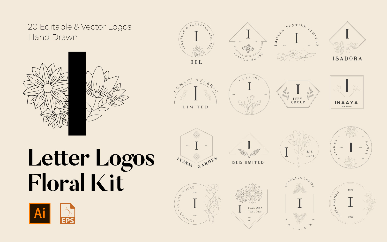 I Letter Floral Handmade Logos kit
