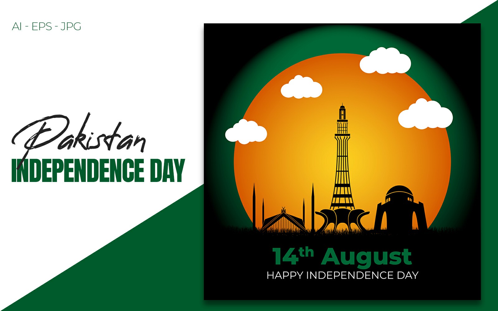 14 August Pakistan Independence Day Creative Design Illustration