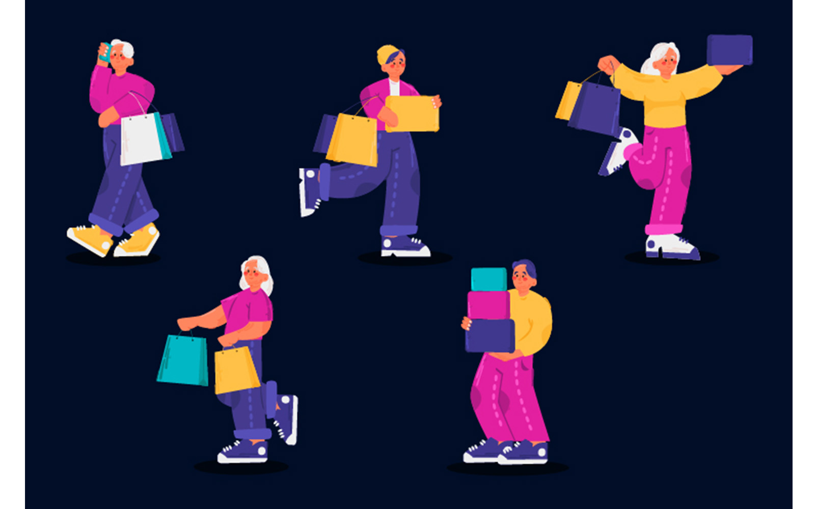 People with Shopping Bag Illustration