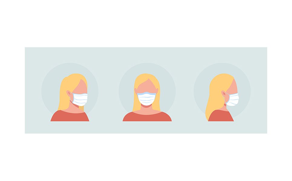 Cloth mask wearer semi flat color vector character avatar set
