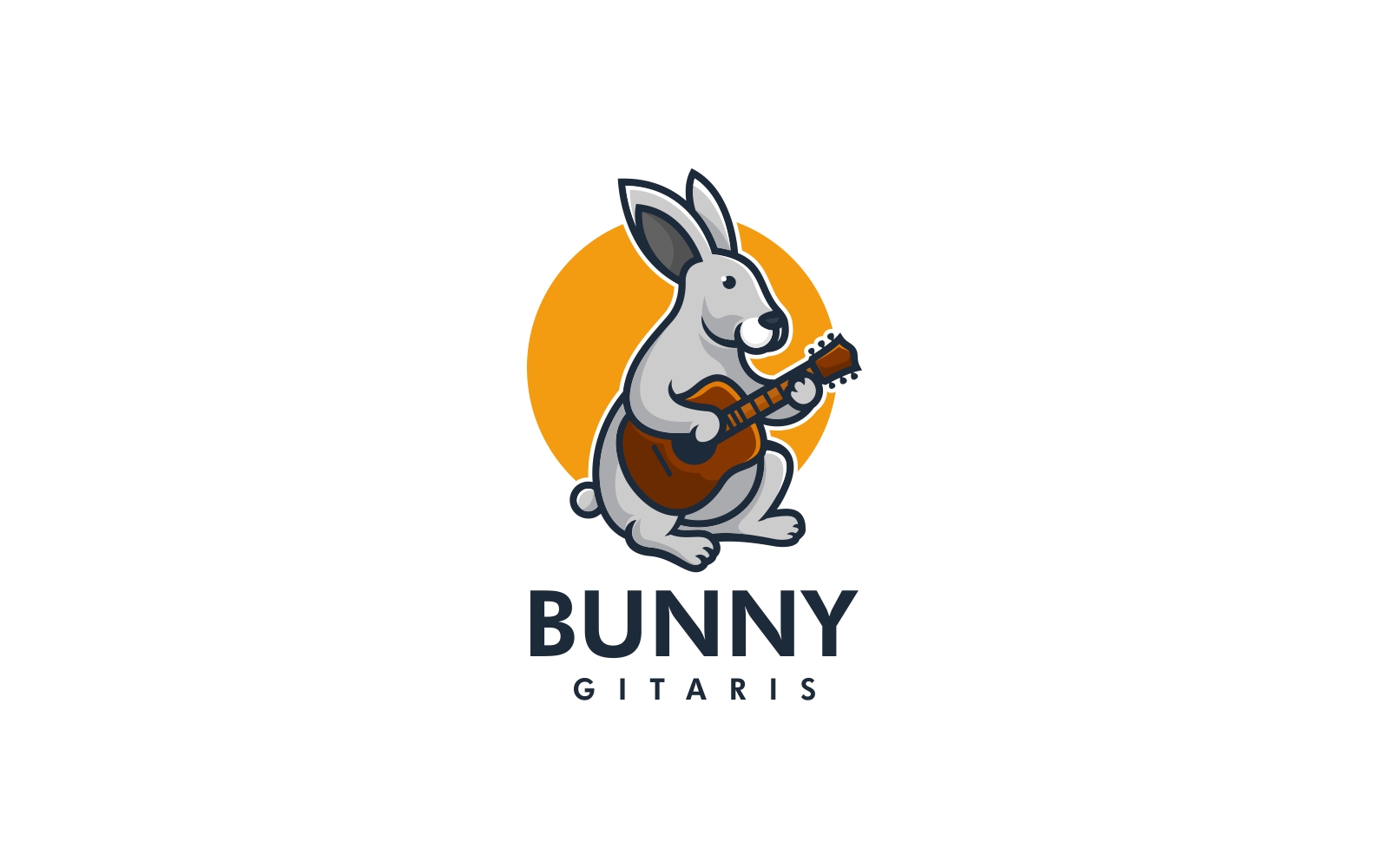 Bunny Guitarist Mascot Cartoon Logo