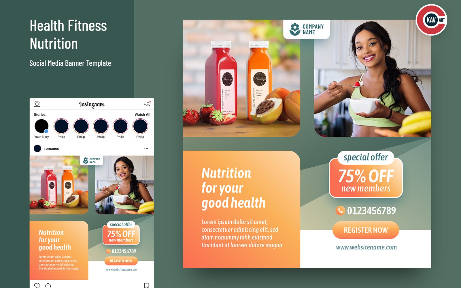 Health Fitness Social Media Banner Template - 00277