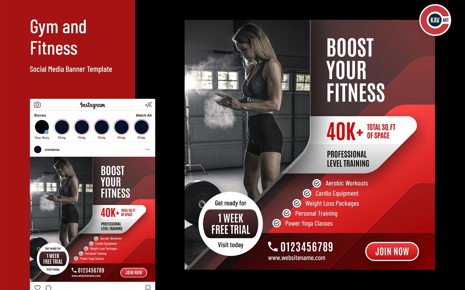 Gym and Fitness Social Media Banner Template - 00282