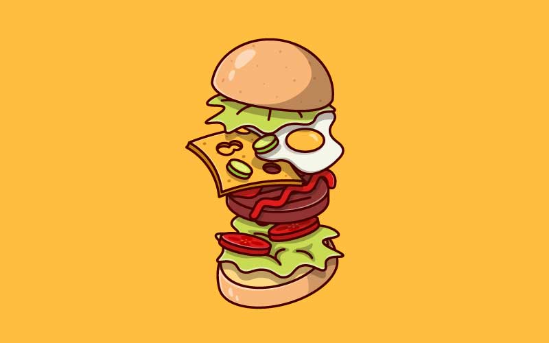 Burger Fast Food Anatomy Cartoon Vector Flat Design Illustration