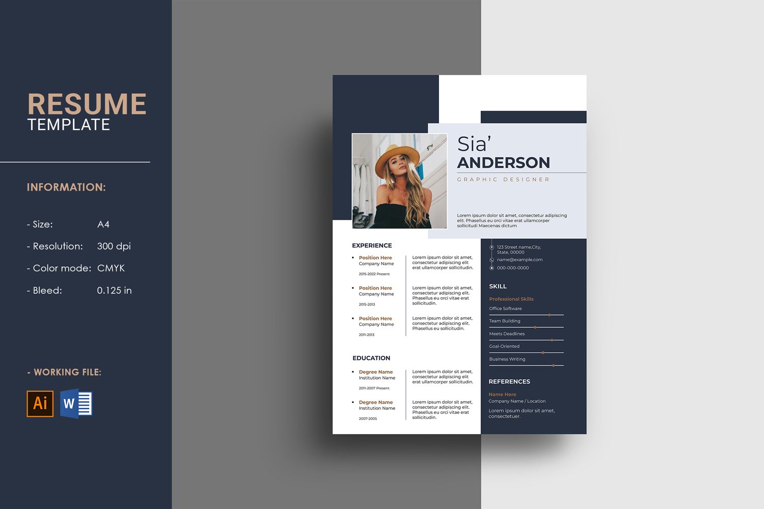 Minimal A4 Resume / Cv Template, Ms Word and Illustrator