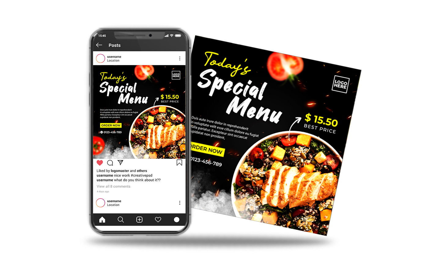 instagram social media post special food menu