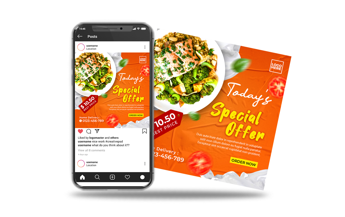 instagram social media post template special food menu offer