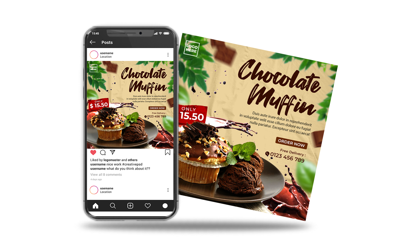 instagram post social media template chocolate muffin