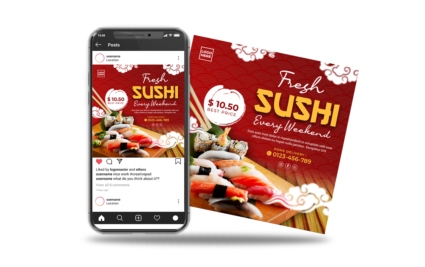 instagram social media post fresh sushi