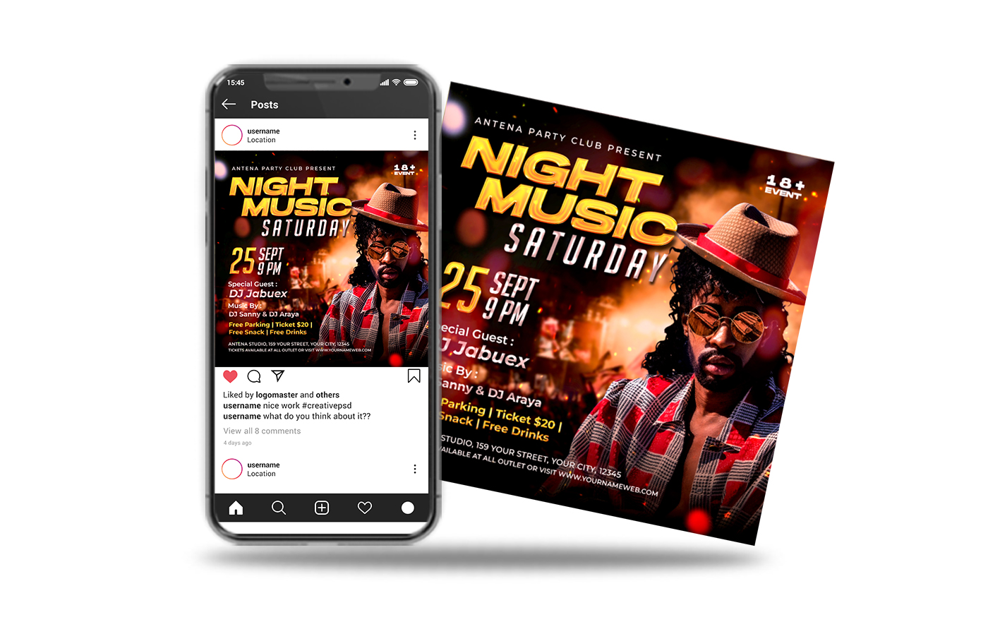 social media post instagram night music party
