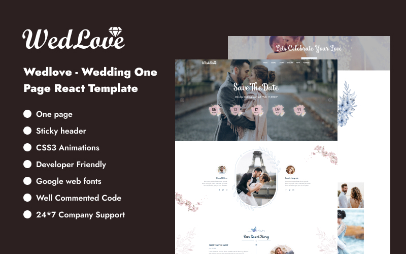 WedLove - Wedding Announcement -  Single page React Template