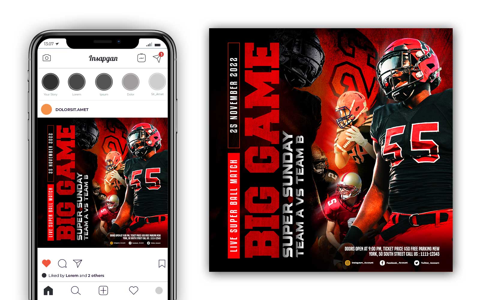 Big Game American Football Social Media Template