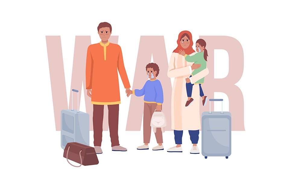 Refugee family 2D vector isolated illustration